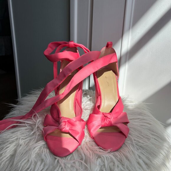 ASOS New Look Block Satin Heel Salmon/Pink Size 9 - Picture 1 of 10
